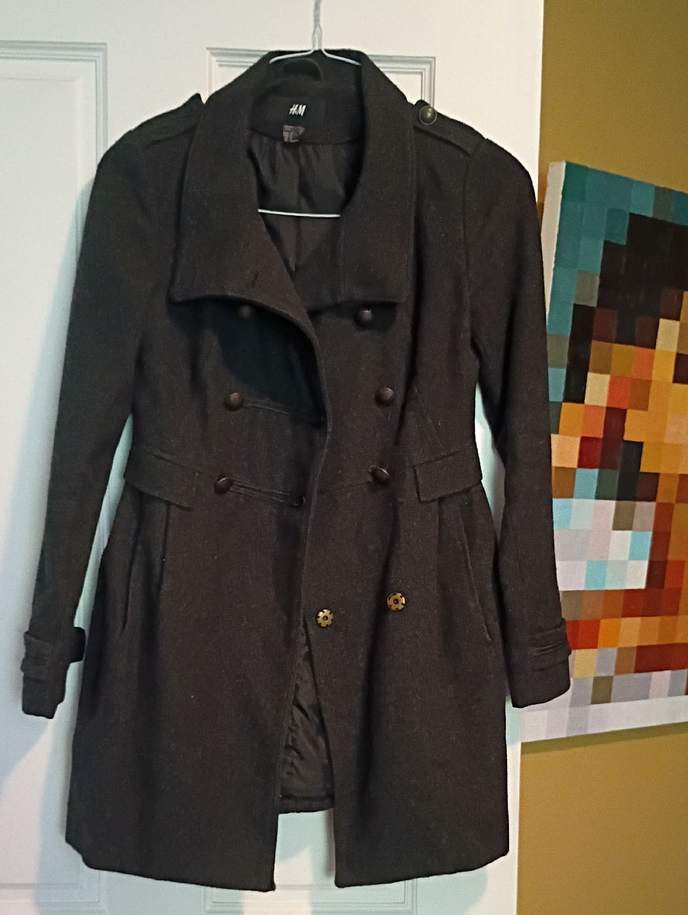 H&M Black Double-Breasted Trench with Epaulets